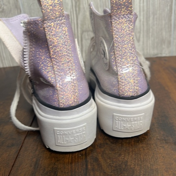 GIRLS' CONVERSE CHUCK TAYLOR ALLSTAR LUGLIFT PS SNEAKERS Purple Sparkles Size 2 - Picture 7 of 8